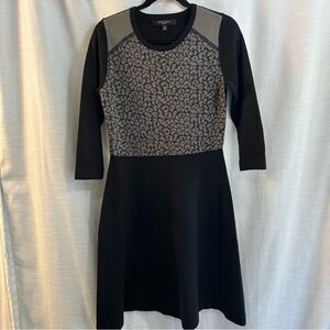 Nine West Color Block Knit Dress, Long Sleeves, Black & Gray, Size S